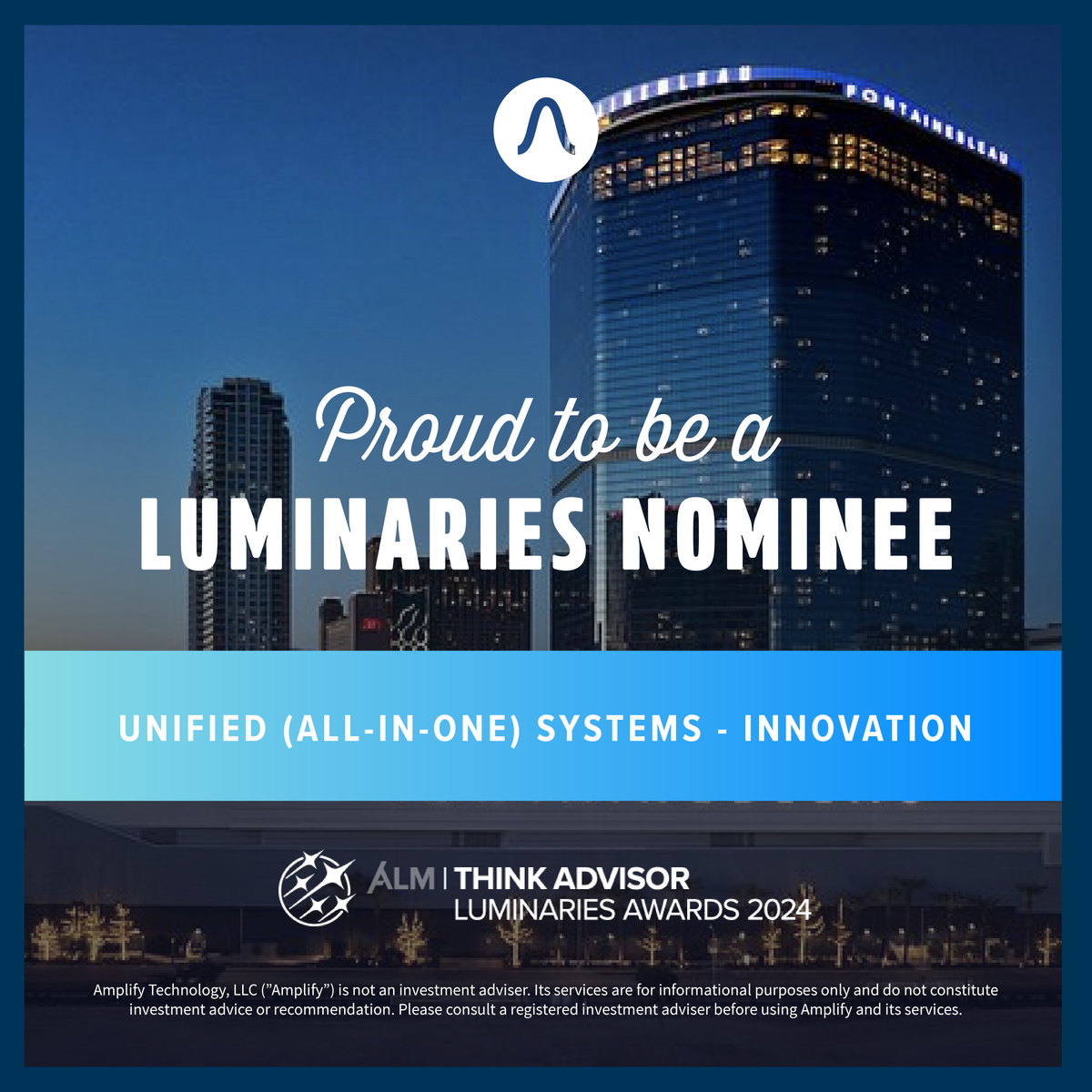 AmplifyPlatform's tweet photo. We're thrilled to be attending the ThinkAdvisor Luminaries Awards!

It’s an honor to join this incredible event, celebrating excellence and innovation in the finance industry. We're proud to be among the finalists and are looking forward to an inspiring evening that recognizes impactful leaders and organizations.

https://t.co/Q82BV2yO9q

#LuminariesAwards #Innovation #FinTech