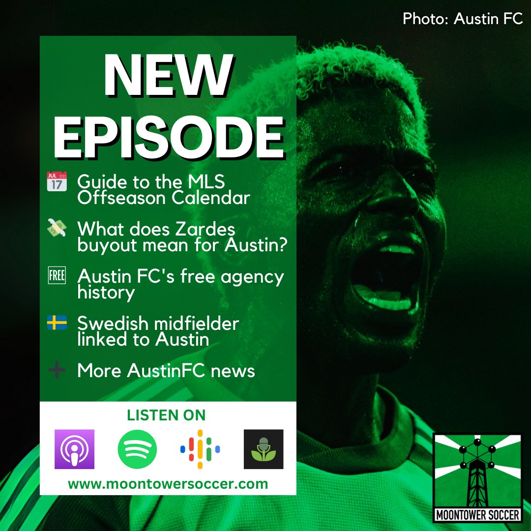 🚨 New Episode 🚨

🗓️ Guide to the MLS Offseason Calendar
💸 What does Zardes buyout mean for Austin?
🆓 Austin FC's free agency history
🇸🇪 Swedish midfielder linked to Austin
➕ More #austinFC news

📸: <a href="/AustinFC/">Austin FC</a>

Listen to the full episode at moontowersoccer.com/guide-to-the-m…