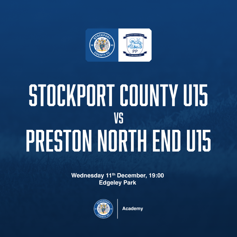 StockportCounty's tweet photo. ICYMI | Our U15s are in Floodlit Cup action at Edgeley Park tonight - and it's free entry for anyone who wants to come and watch!

Click below to book a ticket for the game against Preston North End ⤵️

#StockportCounty