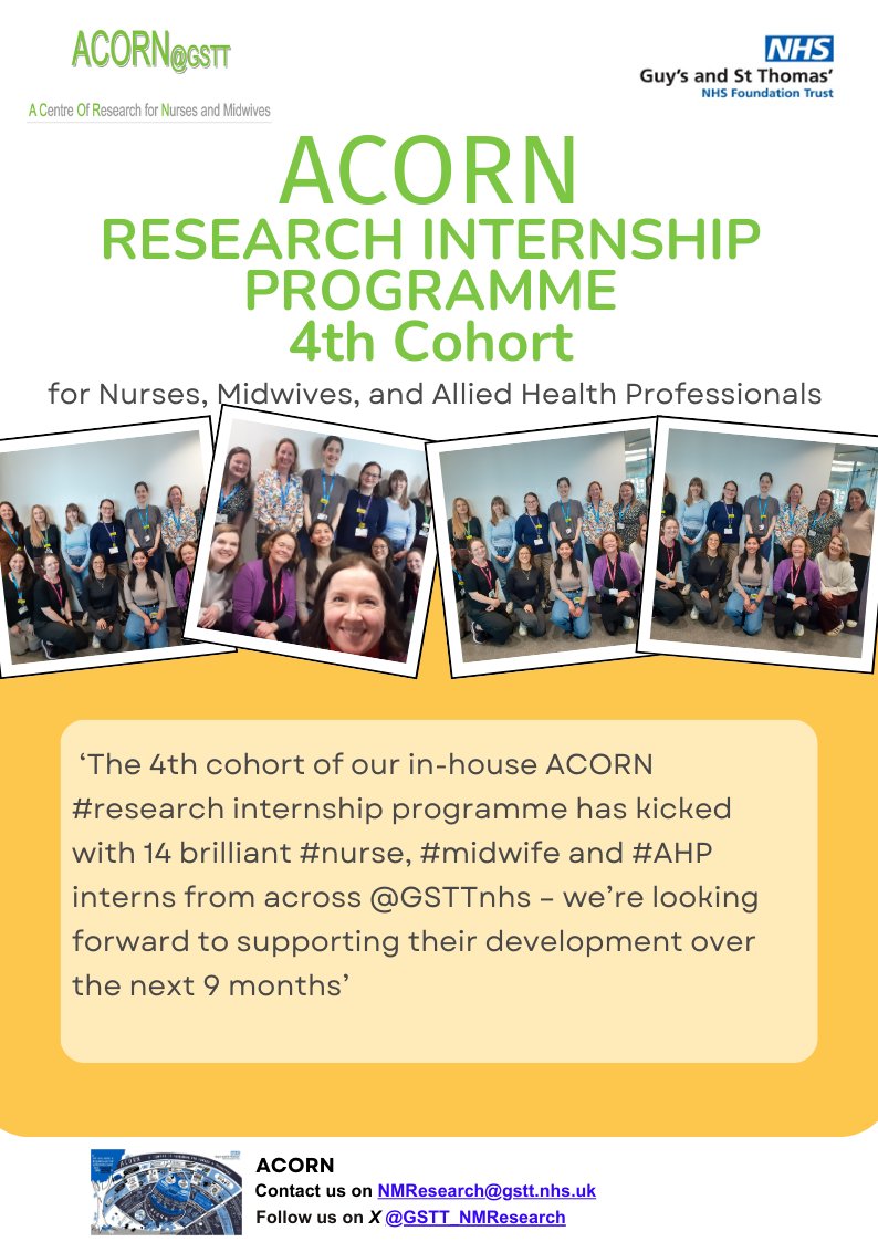 Nursing and Midwifery Research (@gstt_nmresearch) on Twitter photo The 4th cohort of ACORN #research internship started w/ 14 brilliant #nurse, #midwife & #AHP interns from across <a href="/GSTTnhs/">Guy's and St Thomas'</a>.
<a href="/CullJoanne/">Joanne Cull</a>
<a href="/szbench/">Suzanne Bench</a>
<a href="/NaomiCHare/">Naomi Hare</a>
<a href="/2tbueser/">Dr Tootie Bueser💙</a>
<a href="/VernaLavender/">Verna Lavender</a>
@HelenarampleyOT
@Clairlharris
<a href="/JillMassey/">Jill Massey 💙</a>
<a href="/lucyronda/">lucy moorhead</a>
<a href="/GommLinda/">Linda Gomm</a>
@HelenarampleyOT The 4th cohort of ACORN #research internship started w/ 14 brilliant #nurse, #midwife & #AHP interns from across <a href="/GSTTnhs/">Guy's and St Thomas'</a>.
<a href="/CullJoanne/">Joanne Cull</a>
<a href="/szbench/">Suzanne Bench</a>
<a href="/NaomiCHare/">Naomi Hare</a>
<a href="/2tbueser/">Dr Tootie Bueser💙</a>
<a href="/VernaLavender/">Verna Lavender</a>
@HelenarampleyOT
@Clairlharris
<a href="/JillMassey/">Jill Massey 💙</a>
<a href="/lucyronda/">lucy moorhead</a>
<a href="/GommLinda/">Linda Gomm</a>
@HelenarampleyOT