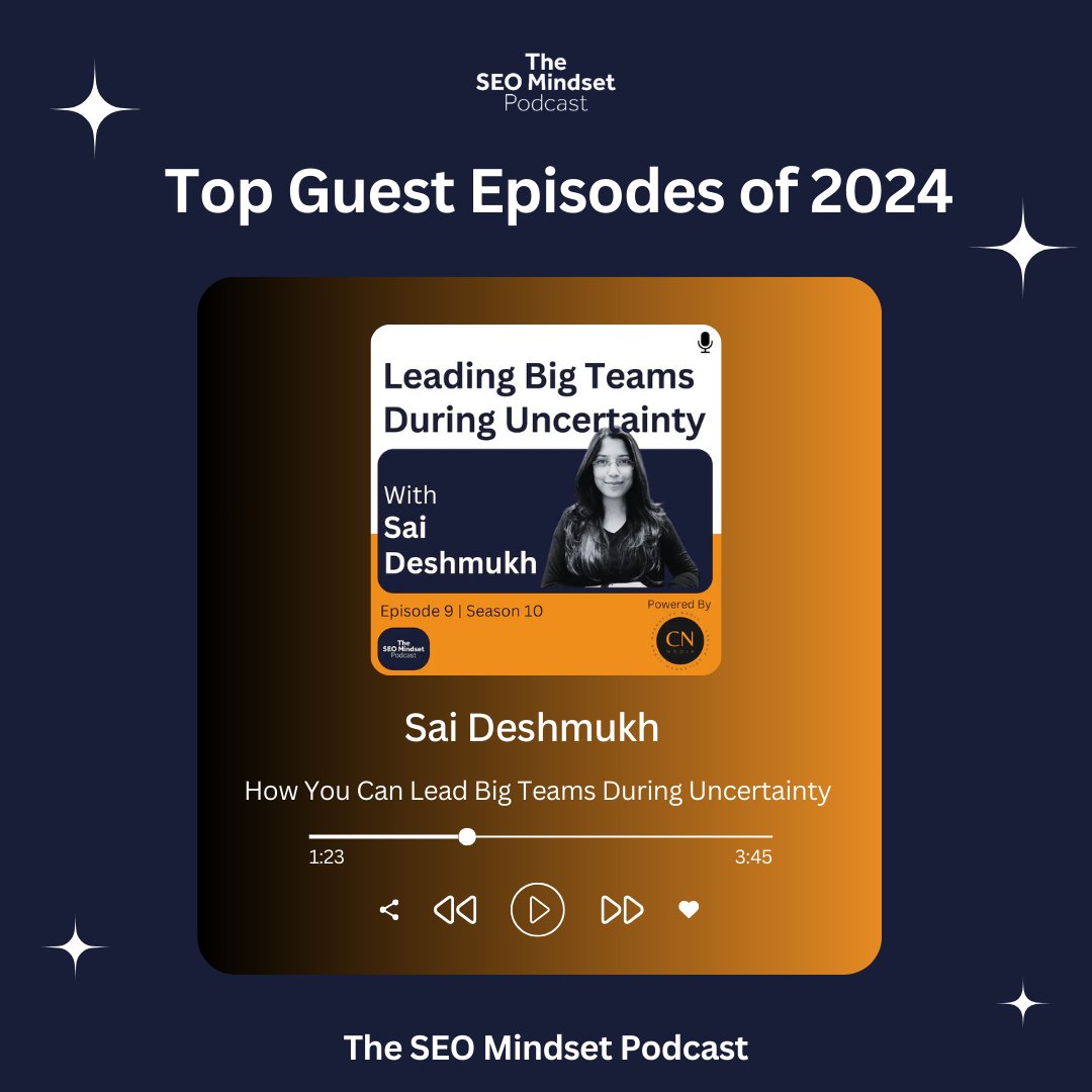 🎉 Top 10 Guests of 2024! 🎙️

Kicking off the Top 10, the number 10 spot goes to Sai Deshmukh! Her episode, How You Can Lead Big Teams During Uncertainty.

🎧 Tune into the Top 10 Guests of 2024 playlist here: player.captivate.fm/collection/fd7…