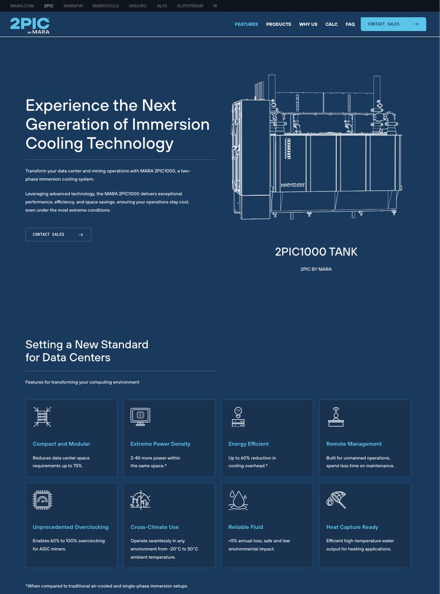 CK_Cryptoklepto's tweet photo. #2PIC is $MARA's two-phase immersion cooling system
Leveraging advanced technology, the MARA 2PIC1000 delivers exceptional performance, efficiency, and space savings, ensuring operations stay cool, even under the most extreme conditions
https://t.co/cTvduSogU7 https://t.co/lxAwZLXtrO