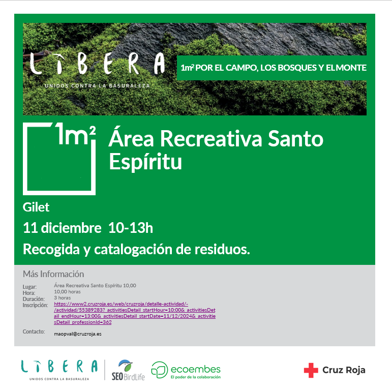 CruzRojaVLC's tweet photo. Mañana realizaremos la campaña de concienciación ciudadana y recogida de residuos #1m2 por el campo, bosques y monte del #ProyectoLibera en el Área Recreativa Santo Espíritu de Gilet.

Queremos frenar la #basuraleza que amenaza nuestro medio ambiente 💪 https://t.co/3VqsiMIKF3