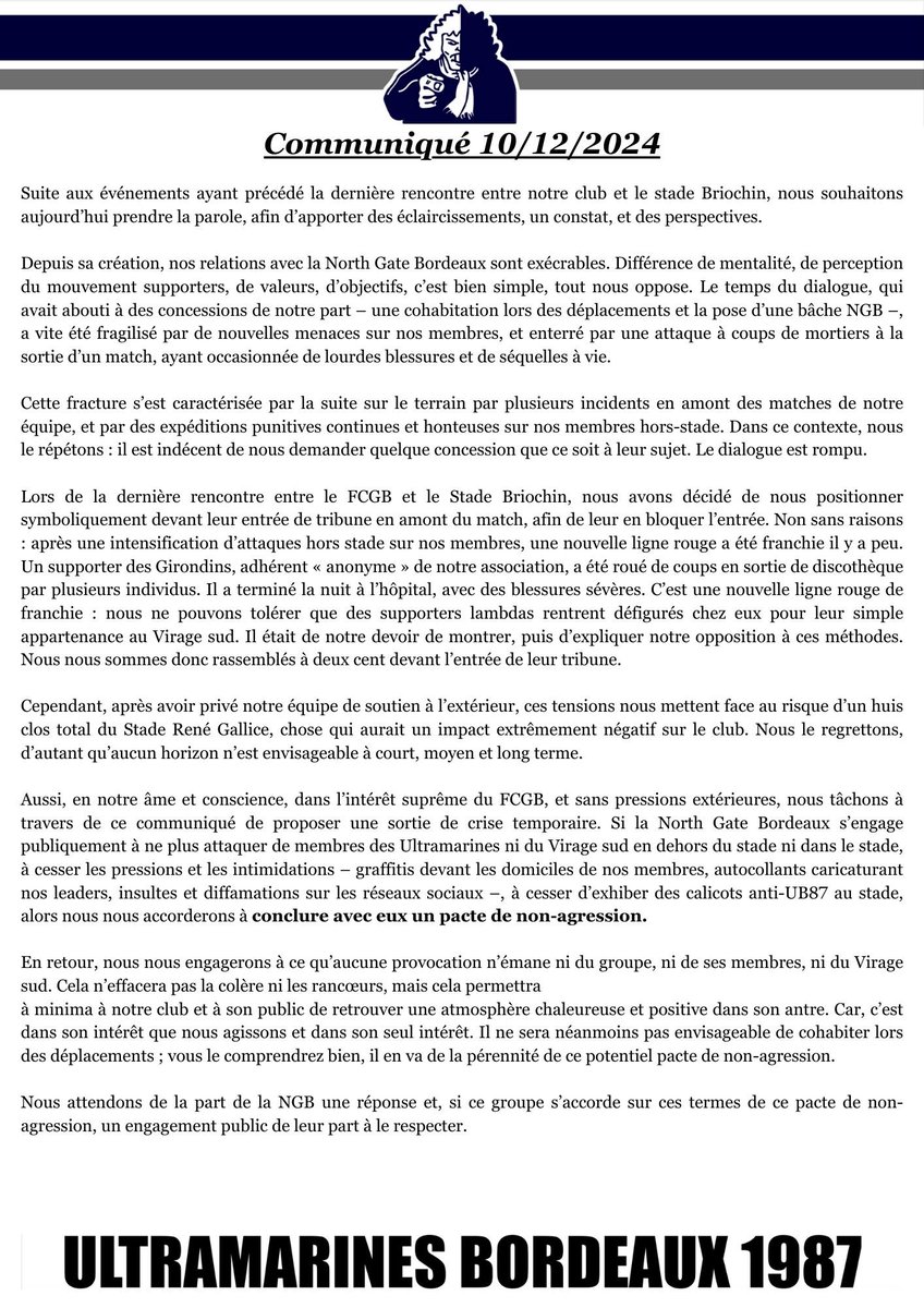 [ Communiqué] 10/12/2024

En notre âme et conscience, dans l’intérêt suprême du FCGB, et sans pressions extérieures, nous tâchons avec ce communiqué de proposer une sortie de crise.