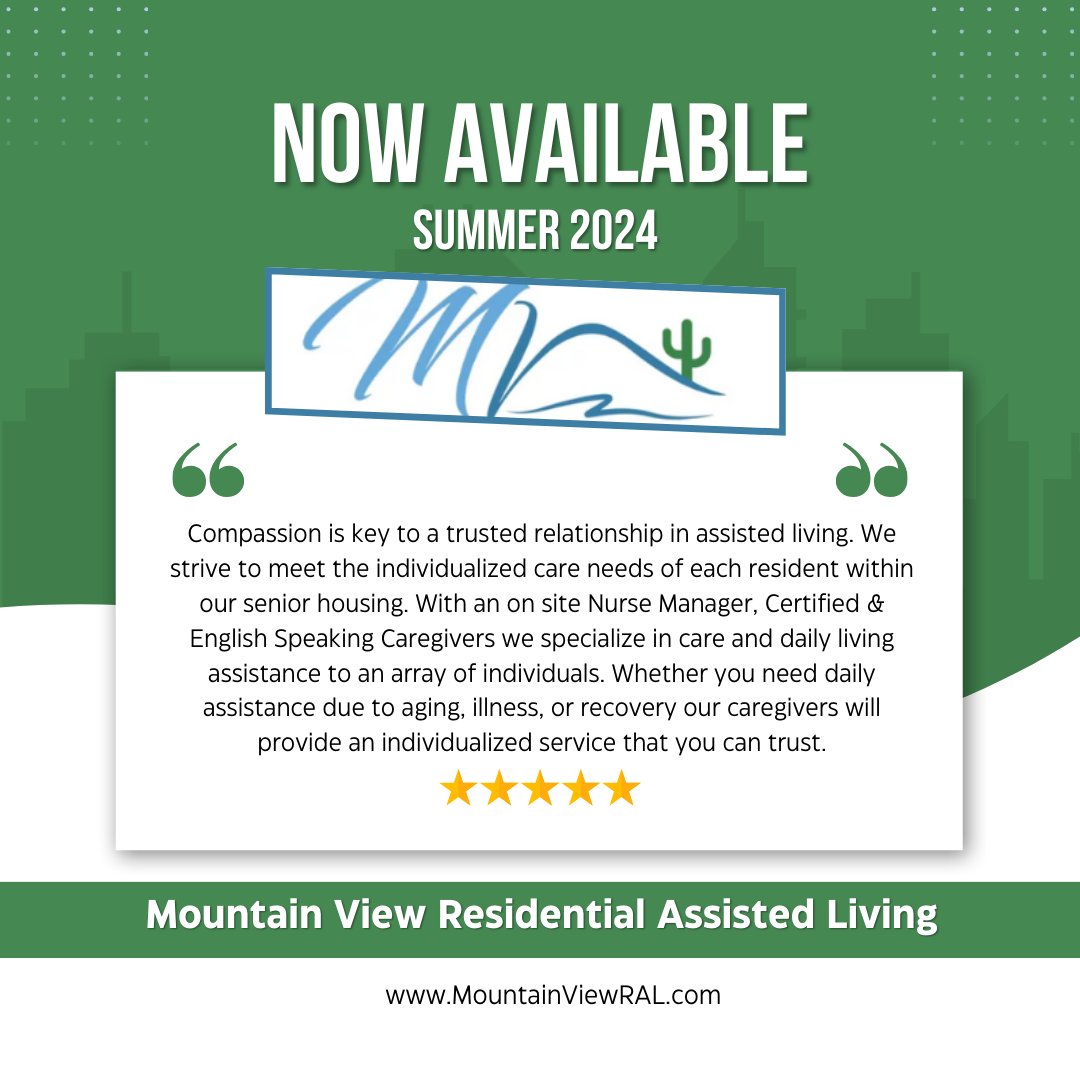 MountainViewRAL's tweet photo. We offer a wide range of services to meet the needs of our residents, from assistance with daily living tasks to specialized memory care. 
#homewithaview #SeniorLiving #qualitycare #assistedliving #seniorcare #Arizona #assistedliving https://t.co/Mepzx7soYk