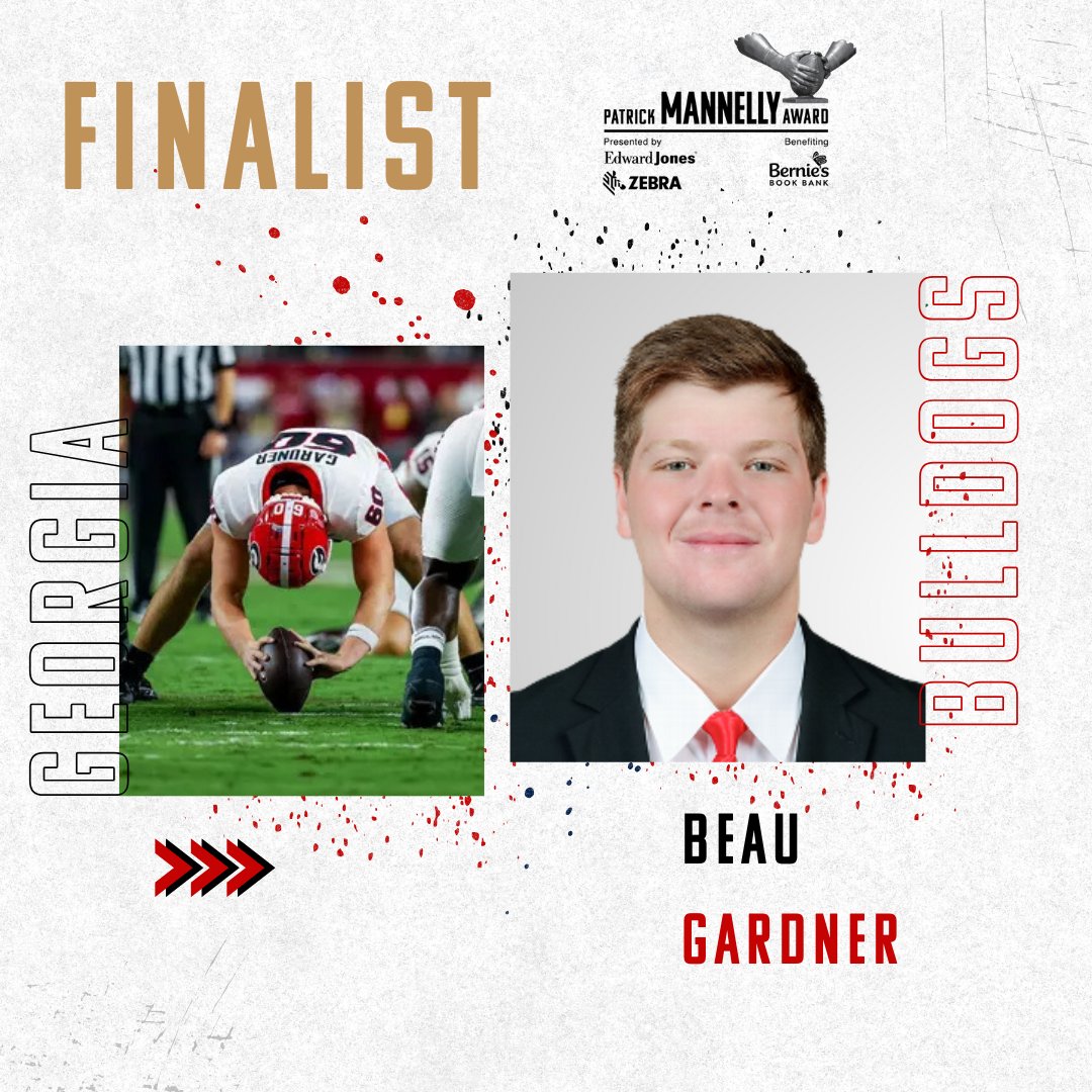 Bernie's Book Bank (@berniesbookbank) on Twitter photo Meet a <a href="/MannellyAward/">The Patrick Mannelly Long Snapper Award</a> finalist! <a href="/beaugardner415/">Beau Gardner</a> has been a crucial part of <a href="/GeorgiaFootball/">Georgia Football</a>'s success this season, snapping on 69 combined FG/PAT attempts and all 42 punts. Gardner helped PK Woodring go 20/22 FGs (3 of 50+) and P Thorson average 47.6 yards with 22 inside the 20. Meet a <a href="/MannellyAward/">The Patrick Mannelly Long Snapper Award</a> finalist! <a href="/beaugardner415/">Beau Gardner</a> has been a crucial part of <a href="/GeorgiaFootball/">Georgia Football</a>'s success this season, snapping on 69 combined FG/PAT attempts and all 42 punts. Gardner helped PK Woodring go 20/22 FGs (3 of 50+) and P Thorson average 47.6 yards with 22 inside the 20.