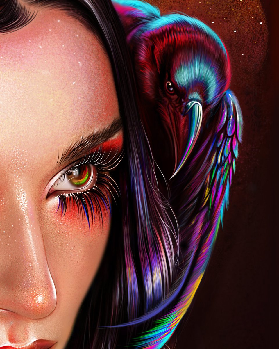 Raven's Embrace🐦‍⬛🖤 <a href="/PoppyUpdate/">Poppyupdate</a> #illustration #poppy #raven #painting #wacom #illustration #painting #woman #portrait #metalmusic #singer #artist #digitalart #vivid #detailedpainting #wacom #photoshop #adobe #portrait