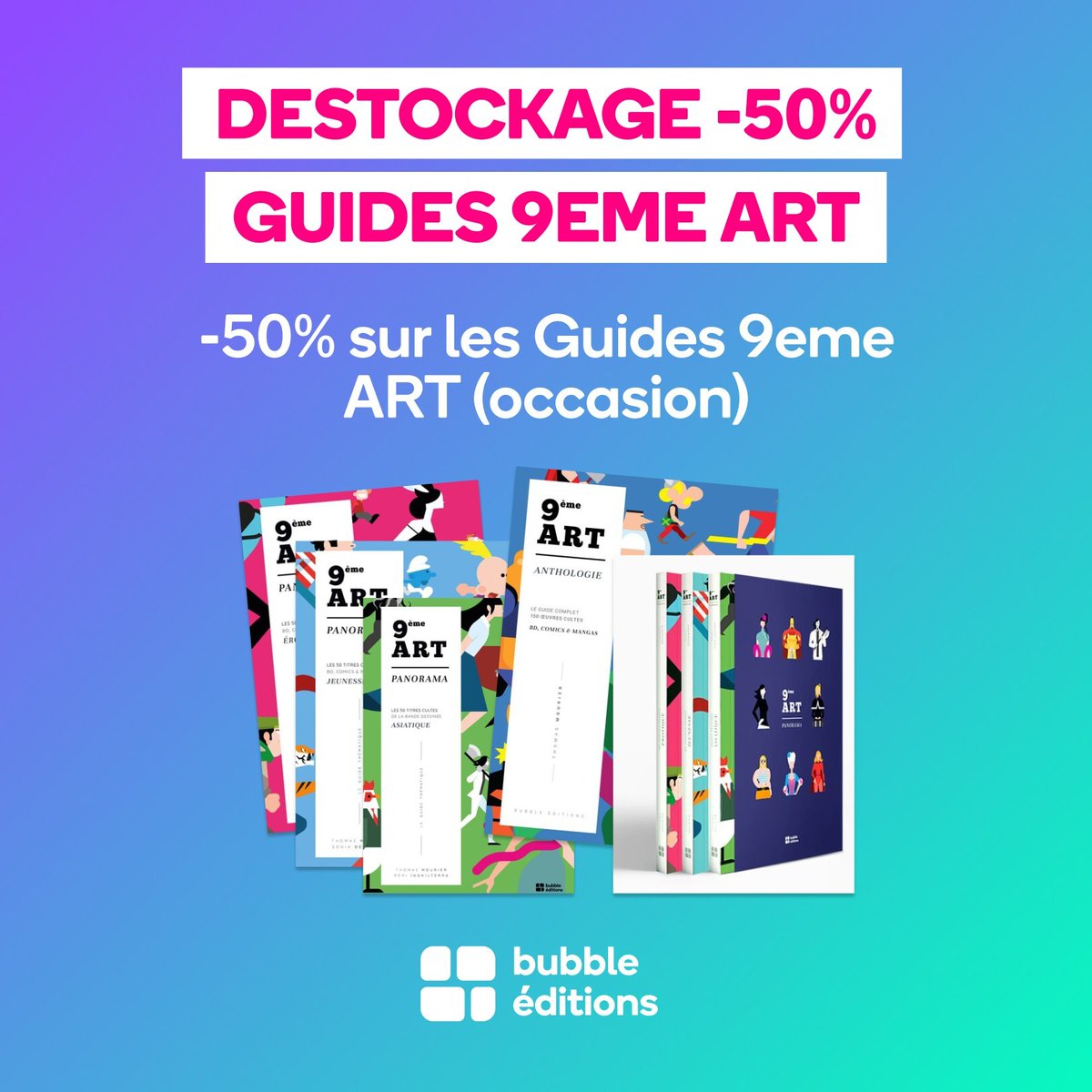 🚨 Alerte bon plan : -50% sur une partie des titres Bubble éditions en occasion* : bubblebd.com/promotions 

Retrouvez nos albums collectors et nos guides sur la bande dessinée à moitié prix.    

*Offre déstockage  : album d'occasion, défraichi avec quelques défauts de qualité