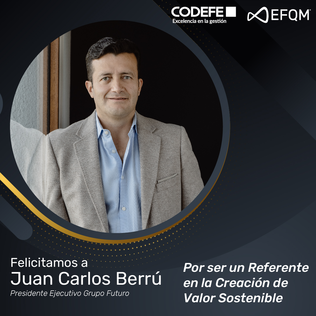 Felicitamos a Juan Carlos Berrú, Presidente ejecutivo del <a href="/Grupofuturoec/">Grupo Futuro</a> , por ser un referente en la creación de valor sostenible. 🌟 Esta noche, los líderes del sector corporativo serán honrados en los EFQM Awards 2024. 💼✨ ¡Excelencia, visión e innovación en un solo lugar! 🚀