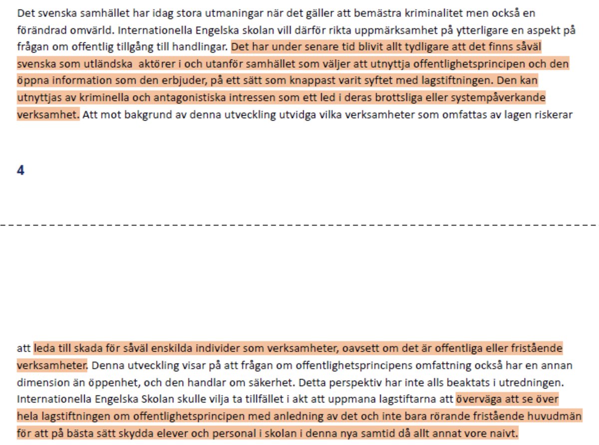 Skolinkvisition's tweet photo. FOI har varnat för att utländska skolägare kan genomföra påverkansoperationer som undergräver svensk demokrati. Nu föreslår utländska riskkapitalister som äger IES att vi bör se över offentlighetsprincipen i kommunala skolor pga att "utländska aktörer" kan missbruka den. *tråd* https://t.co/tM5QD5KJ64