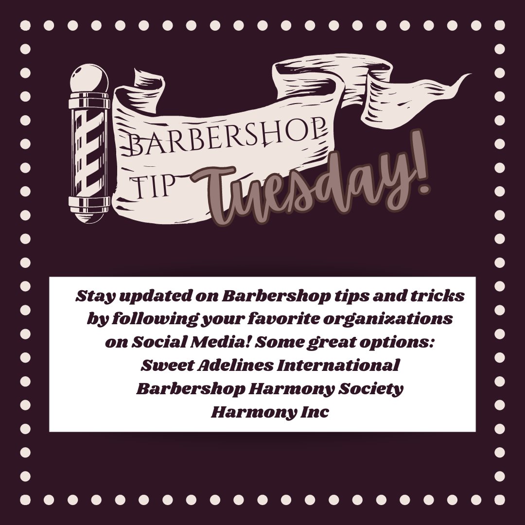 singgrc's tweet image. Barbershop Tip Tuesday:
Stay updated on Barbershop tips and tricks by following your favorite organizations on Social Media! Some great options:
Sweet Adelines International
Barbershop Harmony Society
Harmony Inc
#grcrocks #greaterrichmondchorus #barbershopharmony