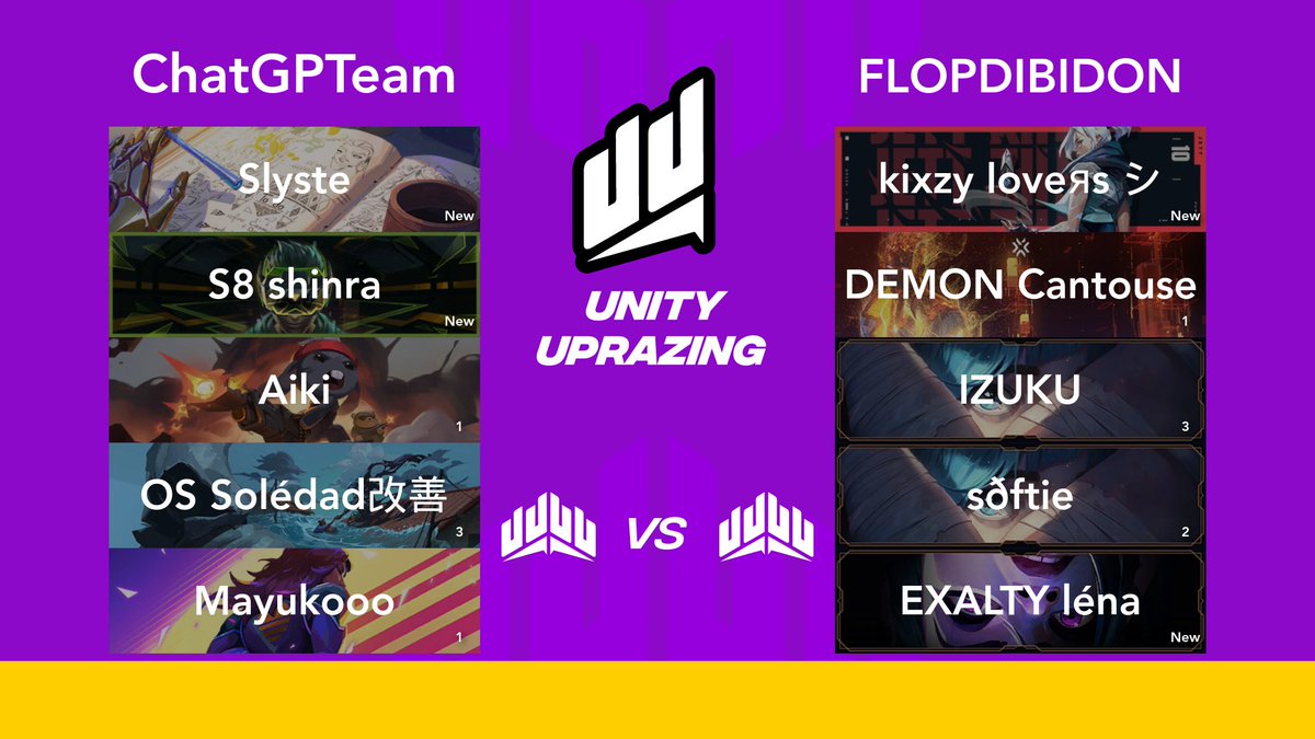 UnityUprazing's tweet photo. Vous pensiez quand même pas qu'on ne se verrait pas ce soir ?!

ChatGPTeam 🆚 FLOPDIBIDON

🗓️ Ce soir
🕘 21 heures
📺 https://t.co/MDku4pWgv0

#BeUnity 💛💜 https://t.co/wtLMYHHxik