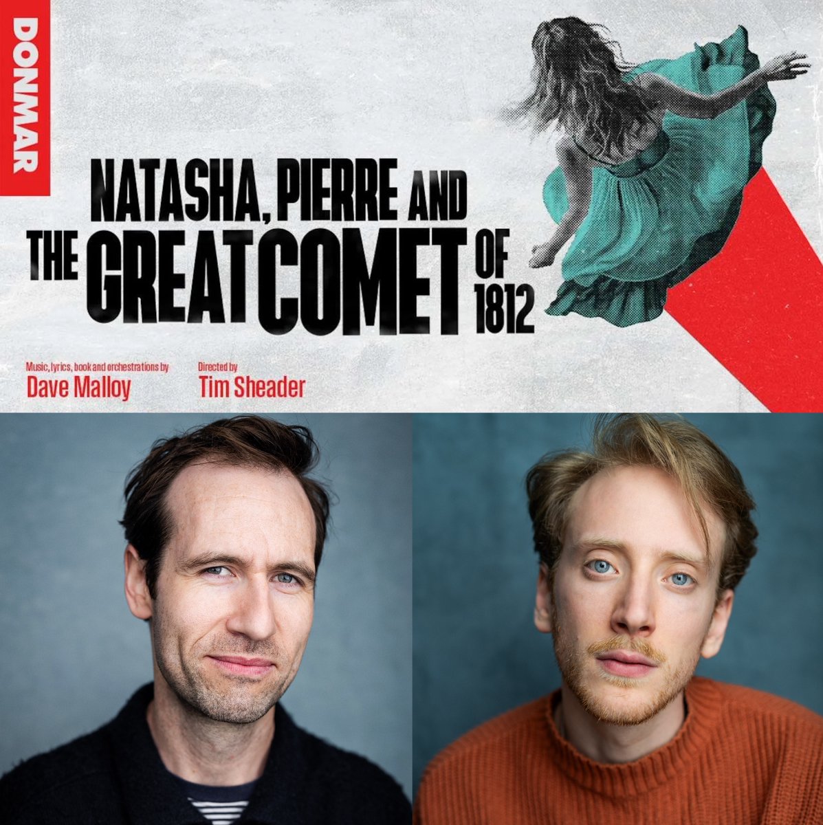 Wishing <a href="/McCoyEugene/">Eugene McCoy</a> (Prince Bolkonsky/Andrey) and
<a href="/NitaiLevi/">Nitai Levi</a> (Ensemble/Cover Pierre, Anatole &amp; Dolokhov) a wonderful press night for Natasha, Pierre and the Great Comet of 1812 at <a href="/DonmarWarehouse/">Donmar Warehouse</a>! Casting by Pippa Ailion CDG ☄️