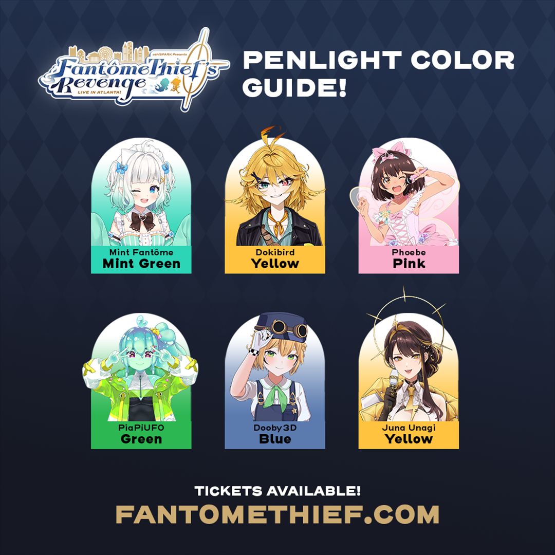 Doki: Yellow, Mint: Mint green, Phoebe: Pink, Pia: Green, Dooby: Blue, Juna: Yellow