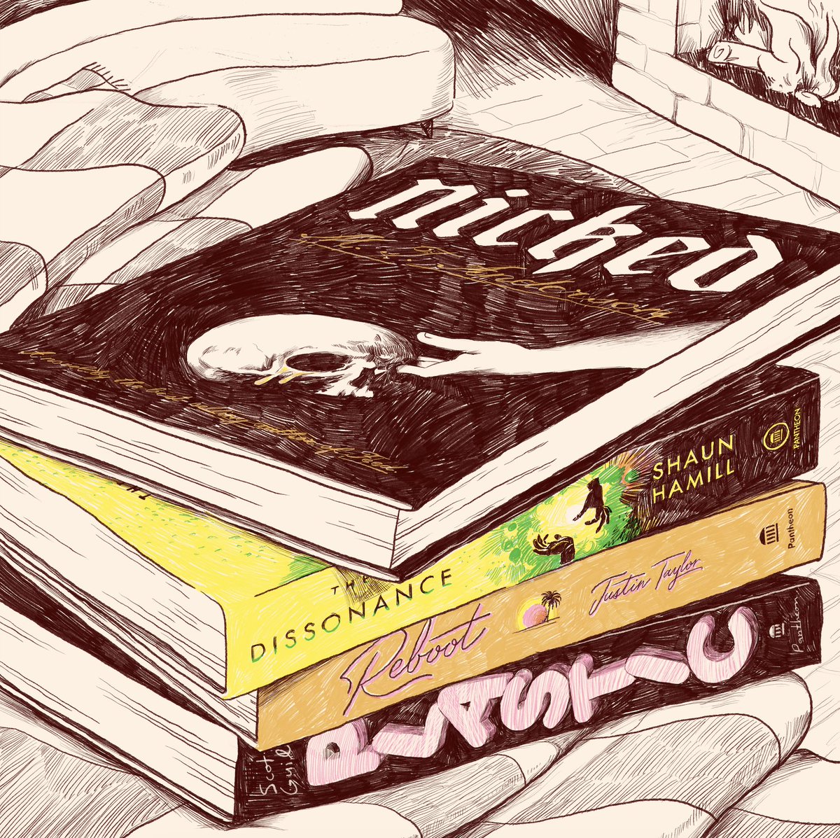 🎄✨Season's Readings ✨🎄 Whether you’re into tech thrillers or societal critiques, this stack offers unique takes on modern life and how we adapt.

📚 Nicked by <a href="/_MTAnderson/">M. T. Anderson</a> 📚 The Dissonance by <a href="/shaunhamill/">Shaun Hamill</a> 📚 Reboot by <a href="/my19thcentury/">Justin Taylor</a> 📚 Plastic by @_scottguild