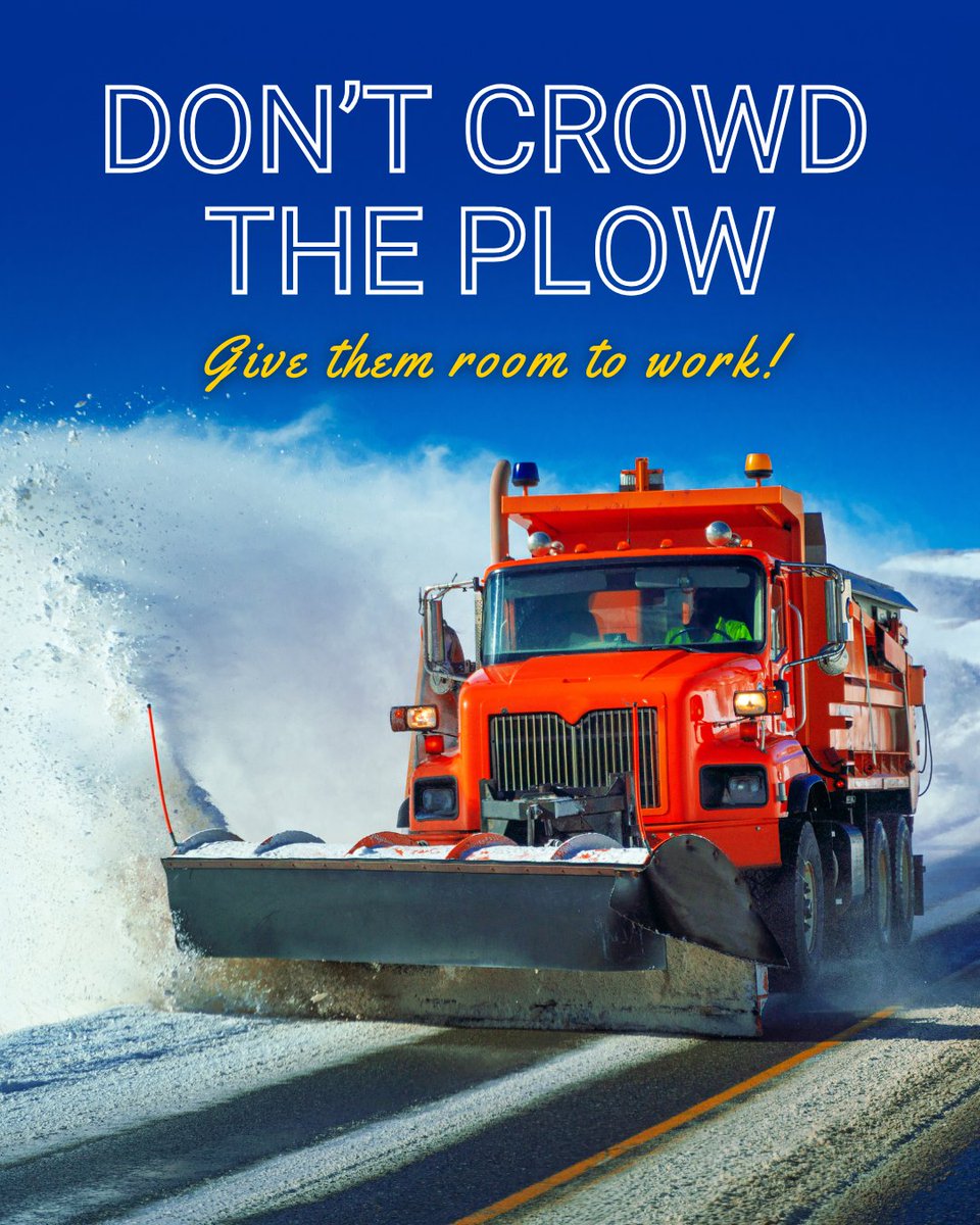 Snow plow drivers have an important job to do — and we can help! ❄️

Drivers:
🔵 Stay a safe distance away
🔵 Don't travel next to a plow
🔵 Use caution if you pass a plow
