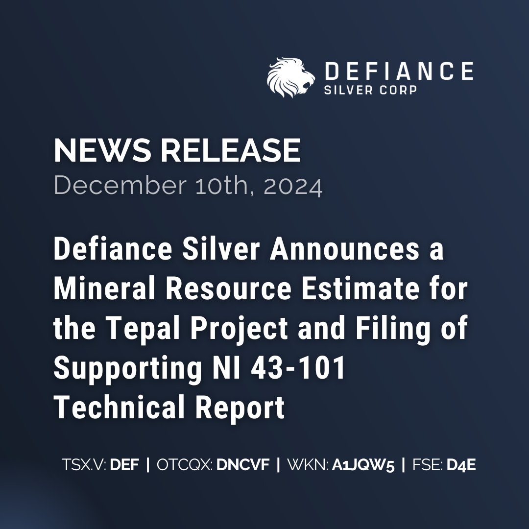 defiancesilverc's tweet photo. News Release 🔔 | Defiance Silver Announces a Mineral Resource Estimate for the Tepal Project and Filing of Supporting NI43-101 Technical Report  

Read more: https://t.co/jdmpulkpoA

$DEF $DNCVF #juniormining #silver #silvernews #gold #goldnews #copper #investing #stocks #mining https://t.co/Jol4LeAGJk