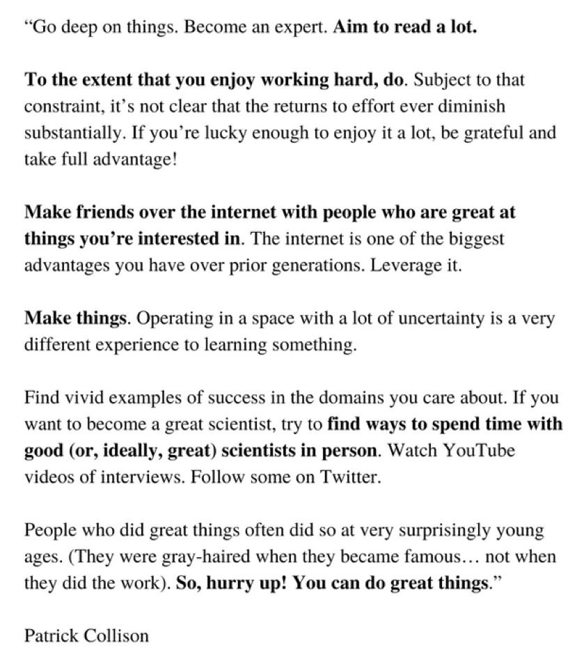 Co-founder of Stripe's advice to young people