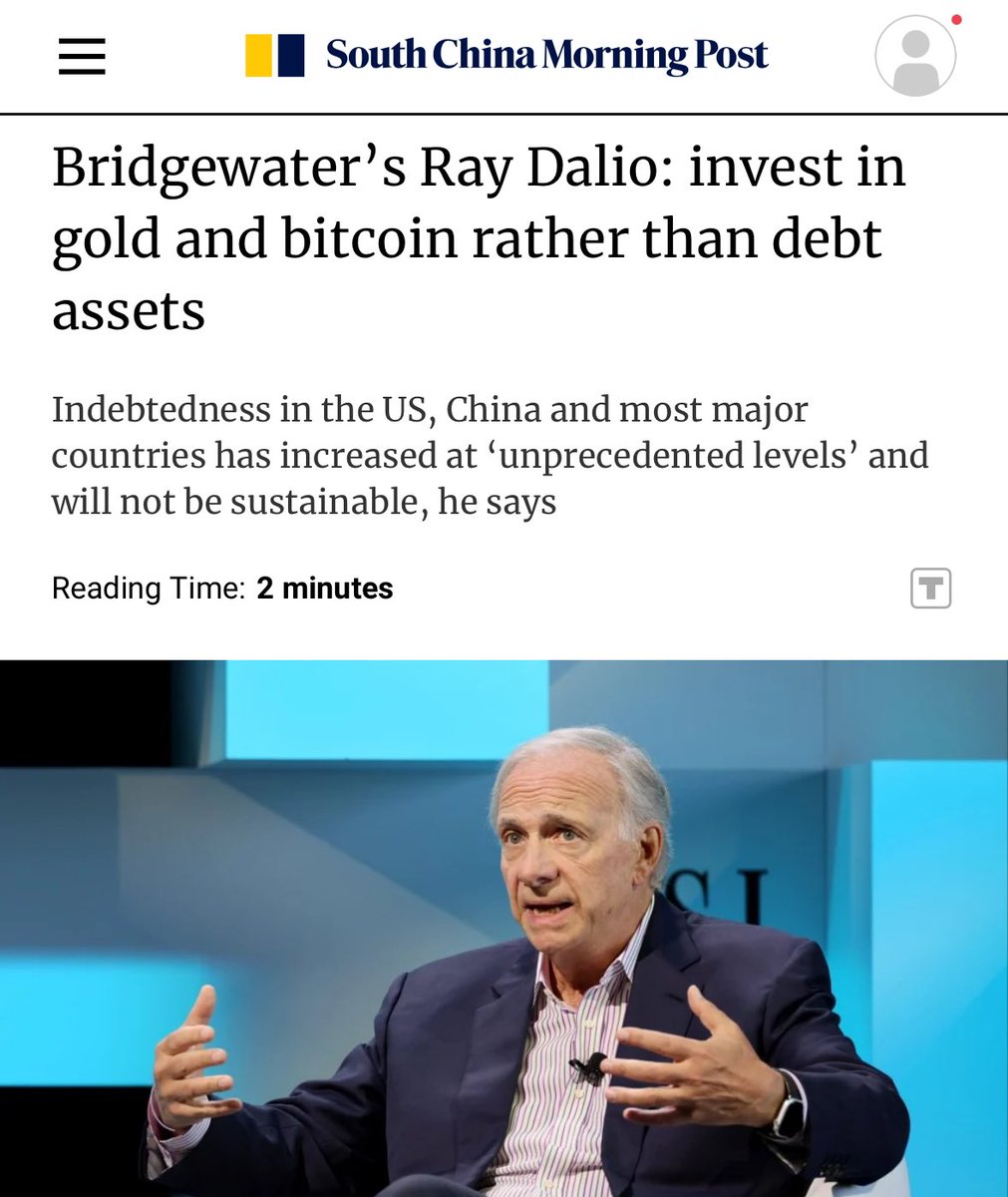 DALIO: “It is impossible for these countries to be able to not have a debt crisis in the years ahead that will lead to a great decline of [money] value… I want to steer away from debt assets like bonds and debt, and have some hard money like gold and bitcoin.”