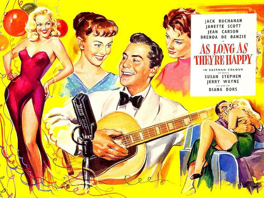 TalkingPicsTV's tweet photo. Settle down with our all-star 'brew ☕ and 🍪 biccies' matinee at 2:40pm!

😀 AS LONG AS THEY'RE HAPPY (1955) #JackBuchanan #JanetteScott #JeanCarson #BrendaDeBanzi #DianaDors musical comedy #TPTVsubtitles https://t.co/qIBJkmHIFd