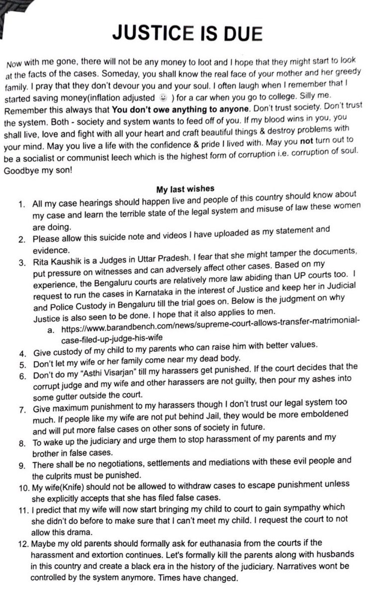 BrahminComunity's tweet image. जिस देश में ST/SC एक्ट जैसे काले कानून हो उस भ्रष्ट देश में योग्यता आधारित न्याय की उम्मीद करना शायद अतुल की सबसे बड़ी भूल थीl

#JusticeForAtulSubhash