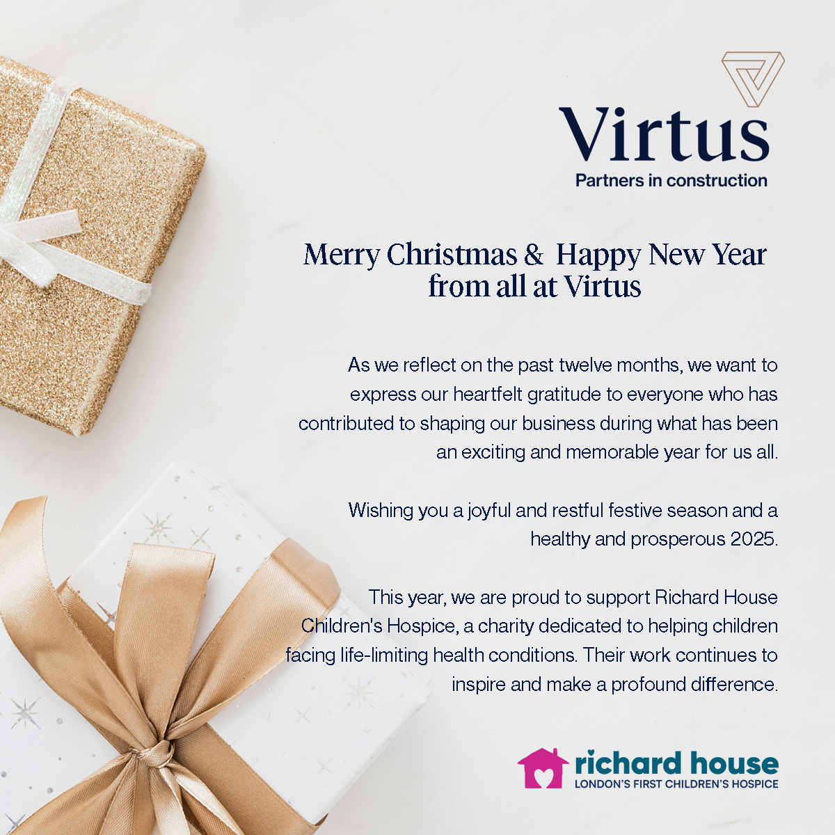 🎄 Merry Christmas from all of us at Virtus! 🎄

🎁 Please note:
Our final day for 2024 will be December 20th, and we’ll be back to welcome you on January 2nd, 2025.

Wishing you a joyful holiday season and a wonderful New Year! ✨

#Partnersinconstruction