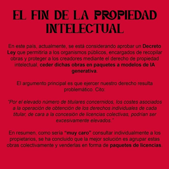 NemiZeiya's tweet photo. TODOS LOS ARTISTAS 
EL FIN DE LA PROPIEDAD INTELECTUAL;
He sacado este texto de Alejandro Díaz; https://t.co/Gvwe4mu6YU
Lo ha publicado para que lo usemos en caso de mandar un email.
Yo mostraré el que he enviado yo con cambios.
Email a; audiencia.lca@cultura.gob.es https://t.co/8gOCgbfX4k