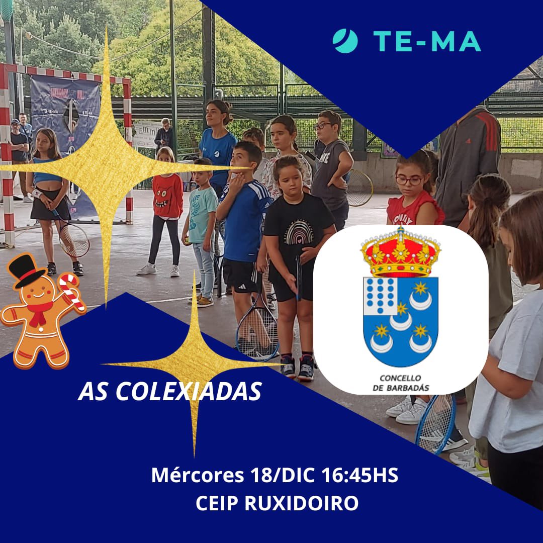 Conc_Barbadas's tweet photo. O mércores 18 de decembro ás 16:45 hs, o Concello de Barbadás acollerá a I edición As Colexiadas organizada por TE-MA TENNIS MANAGEMENT.

Actividade centrada en menores de 6 a 12 anos pero aberta a toda a familia. https://t.co/P8UF9rTbR4