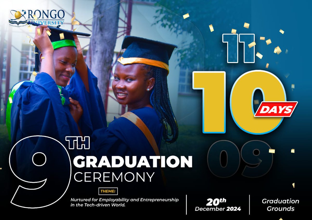 Rongo_Uni's tweet photo. The countdown Continues...just 10 days to the Class of 2024 Graduation! Let’s celebrate their hard work and success together. 📷 Share your excitement and memories with #RUGraduation2024. Stay tuned for more updates!
#RongoUniversity
#classof2024
#proudmoment https://t.co/FtMwMaFo9P