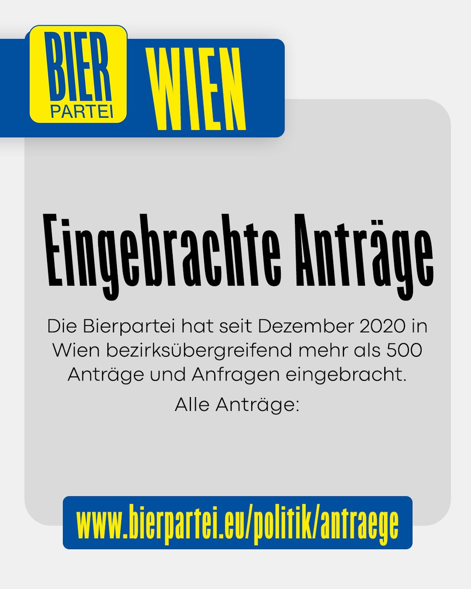 Grad läuft die aktuelle Sitzungsrunde in den Wiener Bezirksparlamenten. Unsere Anträge und Anfragen findest du as usual gesammelt auf unserer Website: bierpartei.eu/politik/antrae…