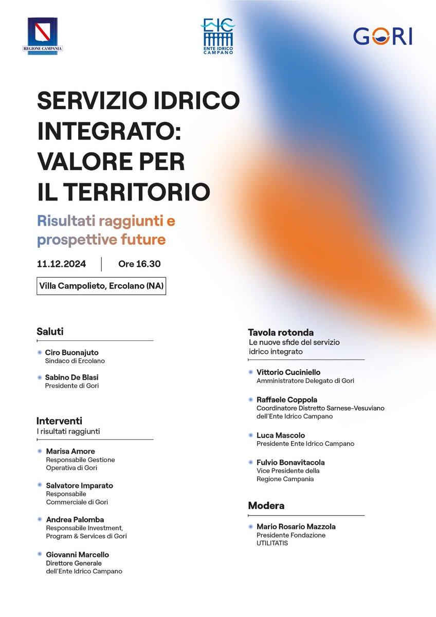 Domani alle ore 16:30, nella cornice di Villa Campolieto a Ercolano, parleremo del Servizio Idrico Integrato, valore per il territorio, tra risultati raggiunti e sfide da affrontare in sinergia tra Ente Idrico Campano, Regione Campania e Gori.