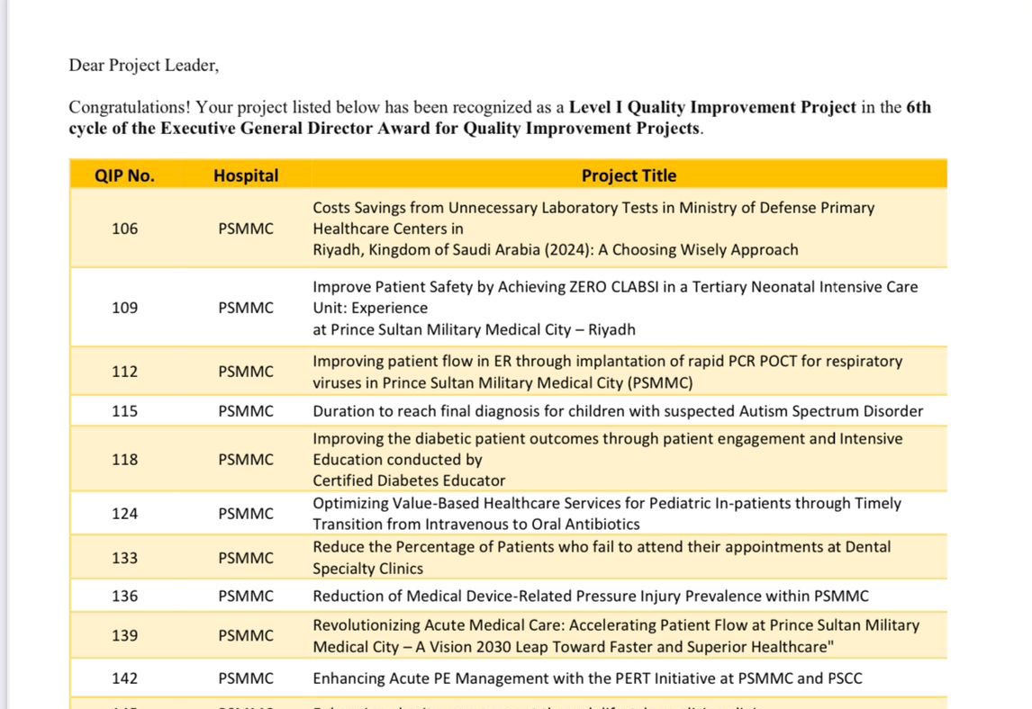 #مركز_الأمير_محمد_بن_سلمان_للتوحد_واضطرابات_النمو
الحمدلله من قبل ومن بعد.. فوز مشروعنا بالمستوى الأول لجائزة سعادة المدير العام التنفيذي للخدمات الصحية #وزارة_الدفاع لأفضل مشاريع الجودة والسلامة كل الشكر لجميع المشاركين وشكر خاص لإدارة الجودة على تعاونهم معنا