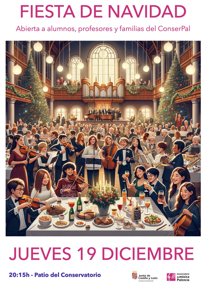 ACTIVIDADES DEL CONSERVATORIO DE PALENCIA - DICIEMBRE 2024

Fiesta  de Navidad para todo el alumnado y las familias del Conservatorio: 19  de diciembre de 2024, a las 20:15 horas en el Patio o el Hall del Conservatorio.