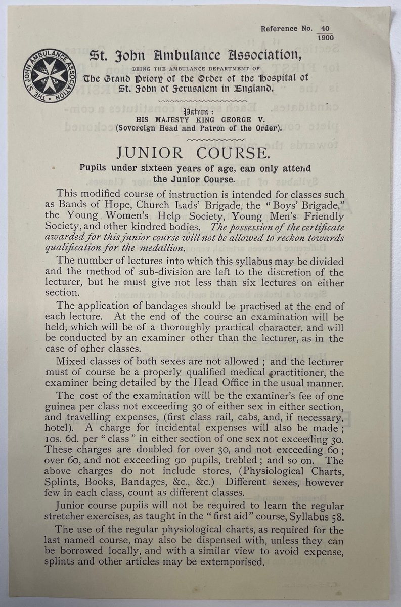 Museum of the Order of St John (@stjohnsgate) on Twitter photo The <a href="/stjohnambulance/">St John Ambulance England</a> Brigade Cadets were formed in 1922, but did you know that St John had been offering first aid courses to young people before then?
This leaflet, produced by the St John Ambulance Association c.1910s-1920 promotes a 'Junior Course' of first aid. The <a href="/stjohnambulance/">St John Ambulance England</a> Brigade Cadets were formed in 1922, but did you know that St John had been offering first aid courses to young people before then?
This leaflet, produced by the St John Ambulance Association c.1910s-1920 promotes a 'Junior Course' of first aid.