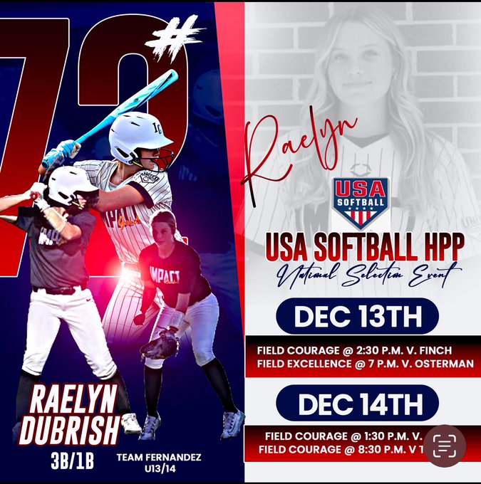 Raelyn Dubrish (@raelyndub) on Twitter photo Here we come Vero Beach! Leaving today with my Mom for the <a href="/USASoftball/">USA Softball</a> #HPP National Selection Event. Good luck to all of the other girls too! See you there!
<a href="/USASoftballDFW/">USA Softball of DFW 🇺🇸</a> Representing Region 5. Follow <a href="/HiCastSports/">HiCast Sports</a> Live! #teamfernandez #DreamTeam <a href="/UCLASoftball/">UCLA Softball</a>
Going to be a Here we come Vero Beach! Leaving today with my Mom for the <a href="/USASoftball/">USA Softball</a> #HPP National Selection Event. Good luck to all of the other girls too! See you there!
<a href="/USASoftballDFW/">USA Softball of DFW 🇺🇸</a> Representing Region 5. Follow <a href="/HiCastSports/">HiCast Sports</a> Live! #teamfernandez #DreamTeam <a href="/UCLASoftball/">UCLA Softball</a>
Going to be a