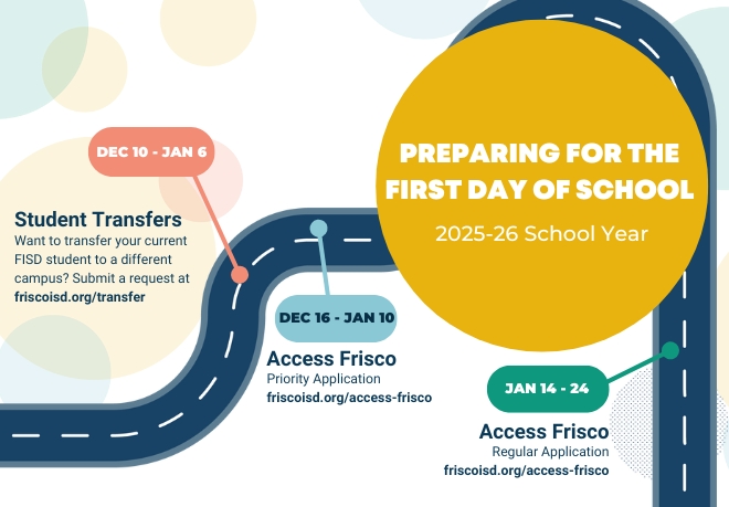 Current Frisco ISD families: Don’t miss the chance to apply for an in-District transfer for the upcoming school year! With the summer transfer window eliminated, this is your only opportunity to move campuses for the 2025-26 school year. 

Learn more: ow.ly/qplZ50UnUE2