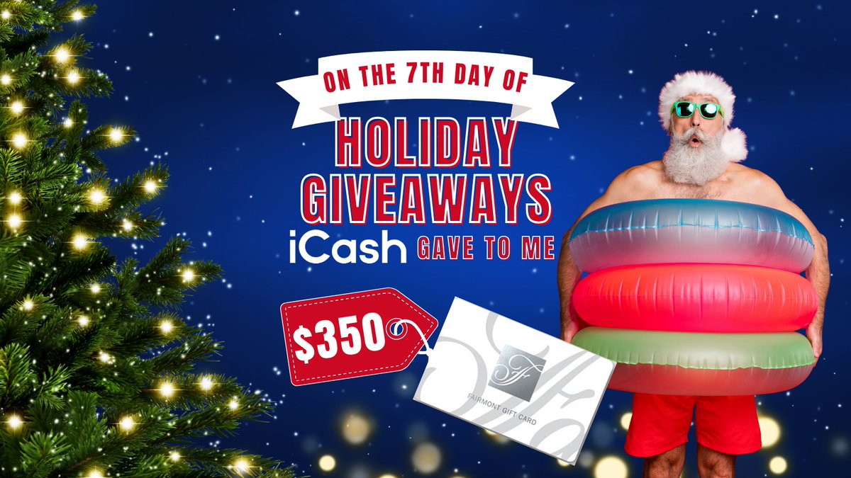 iCASH_ca's tweet photo. ☃️🦢🏊 On the 7th day of Holiday Giveaways, iCash gave to me...
#Entertowin a $350 Fairmont  e-gift card! 🧘‍♂️
🐣 Head to https://t.co/lwtaTuFZYM and follow the instructions! 
🏆 $5,000 in PRIZES TO BE WON! 
#giveaway #canadiancontest #contestcanada #holidaygiveaway
*Legal in bio https://t.co/CwehrVs3zk