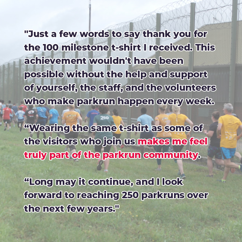 A thank you message from a parkrunner in a prison, now the proud owner of a 100 milestone t-shirt ❤️ 

🌳 #loveparkrun