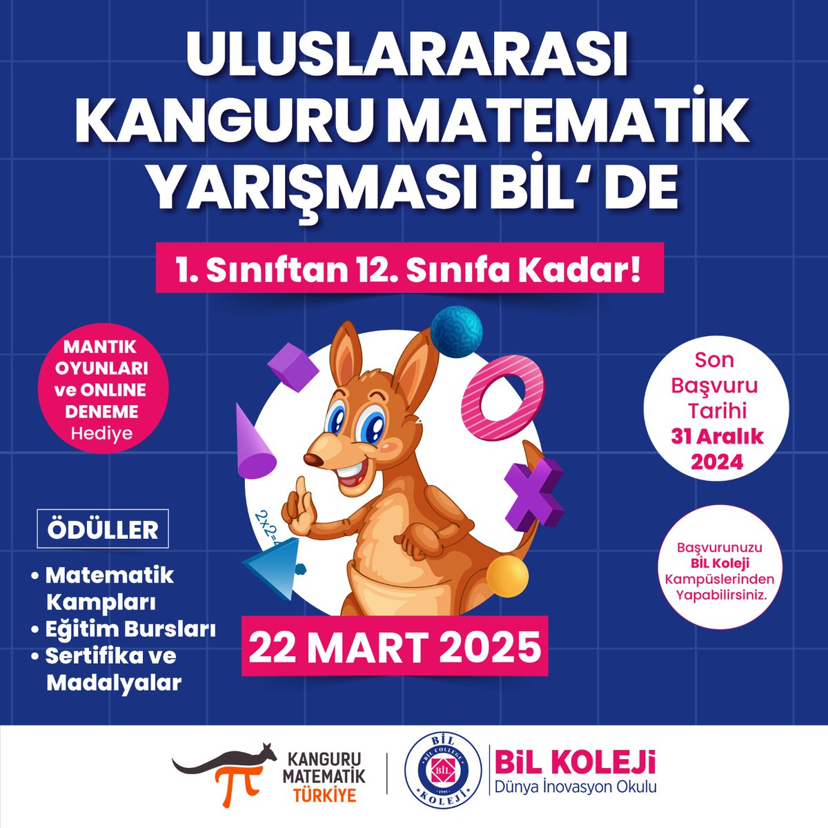 ULUSLARARASI KANGURU MATEMATİK YARIŞMASI BİL'DE!

🗓 22 Mart 2025

<a href="/MathKanguru/">Kanguru Matematik TR</a>