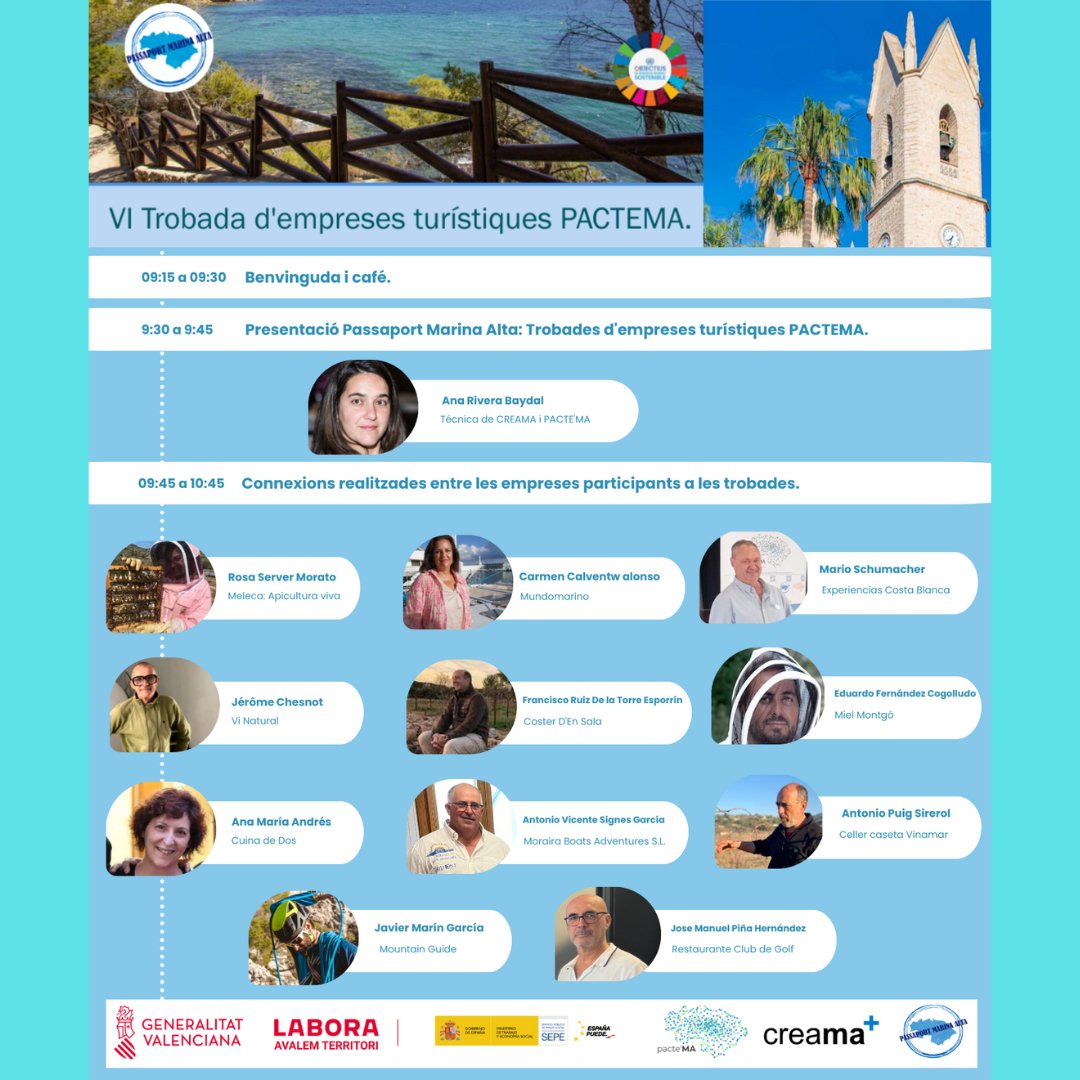 creama_org's tweet photo. 📣VI ENCUENTRO EMPRESAS TURÍSTICAS #PacteMA. 🗓️11-12-2024 📍Espai Cultural Les Cases del Batle (#Benissa).
Info: passaport@creama.org / 966426012
@GVAlabora
#GvaLabora #Creama #MarinaAlta #TreballemJuntsPerLaComarca
#PassaportMarinaAlta https://t.co/EdmYXh6RNc