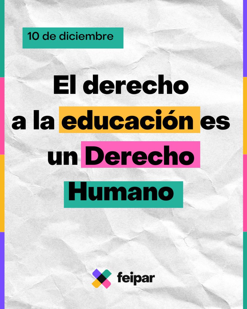 Hoy, en el día de los derechos humanos, recordamos que:

📚 La educación es un derecho fundamental para el desarrollo integral de niños, niñas y adolescentes, ya que les brinda los conocimientos, habilidades y valores necesarios para alcanzar su máximo potencial.