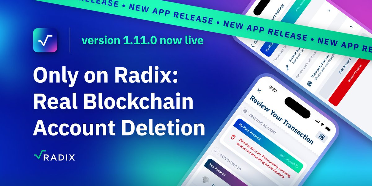 Only on Radix: Real Blockchain Account Deletion.

With the latest Radix Wallet update, you can now delete an account you no longer want to use. But this seemingly simple feature is revolutionary and only possible on Radix.

radixdlt.com/blog/only-on-r…

Here's a TLDR ⤵️ 🧵