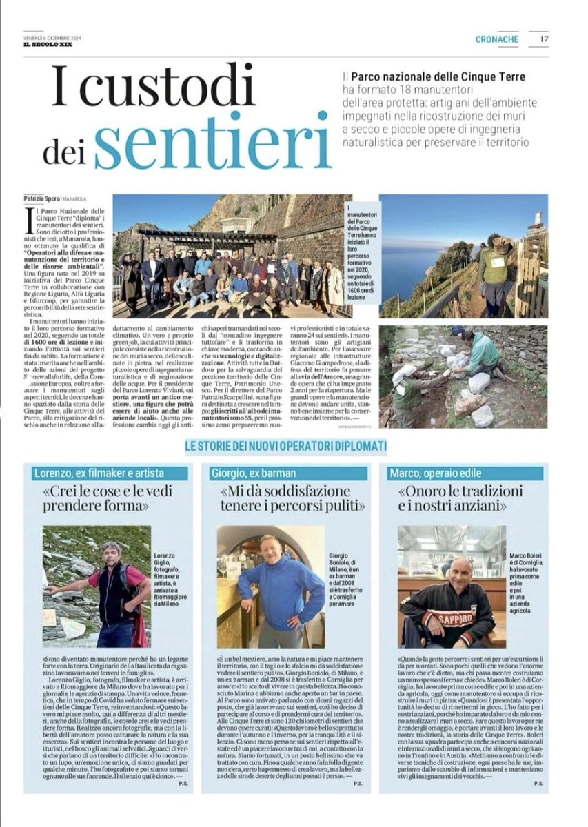 stonewalls4life's tweet photo. Qualche giorno fa su #ilsecoloxix una pagina speciale dedicata ai manutentori dei nostri preziosi sentieri e #muri a secco 🌿
Un'occasione di crescita professionale e di lavoro nata anche grazie a un corso nell'ambito del progetto #stonewalls4life @LIFEprogramme 😁 https://t.co/NCPMyG6Viw