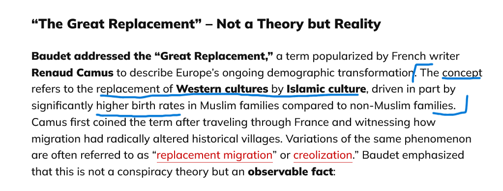 VaubanBooks's tweet image. In a recent speech reported by @AmyMek,  Dutch FvD leader Thierry Baudet cites @RenaudCamus on #TheGreatReplacement. In fact, the Great Replacement is not a concept and does not exclusively concern Muslim immigration. Rather, it is a name for the changes brought about by mass
