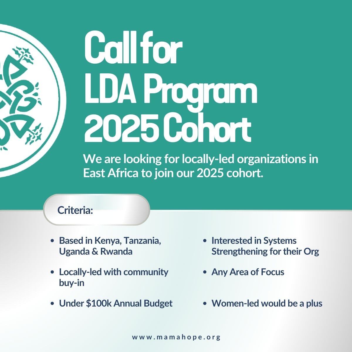 Join the LDA 2025 Cohort! We're seeking locally-led changemakers in Kenya, Tanzania, Uganda, or Rwanda with strong community support, budgets under $100k, and eager to strengthen systems. Apply by Jan 15, 2024 >> hubs.la/Q02_4c6r0