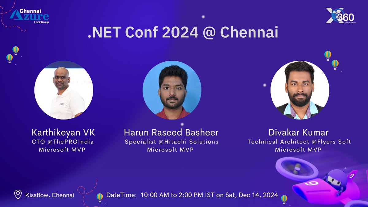 XMonkeys360's tweet photo. 💻 Get Ready for .NET Conf 2024 @ Chennai! 🚀

📅📅 Saturday, December 14, 2024
⏰  10:00 AM to 2:00 PM IST
📍  Kissflow, Chennai
 
🎟 Seats are limited: https://t.co/koQa2aWUeJ

#DotNetConf #XMonkeys360 #ChennaiAzureUserGroup #Azure #dotNet #TechXConf @karthik3030 https://t.co/CyjSz1qcxM