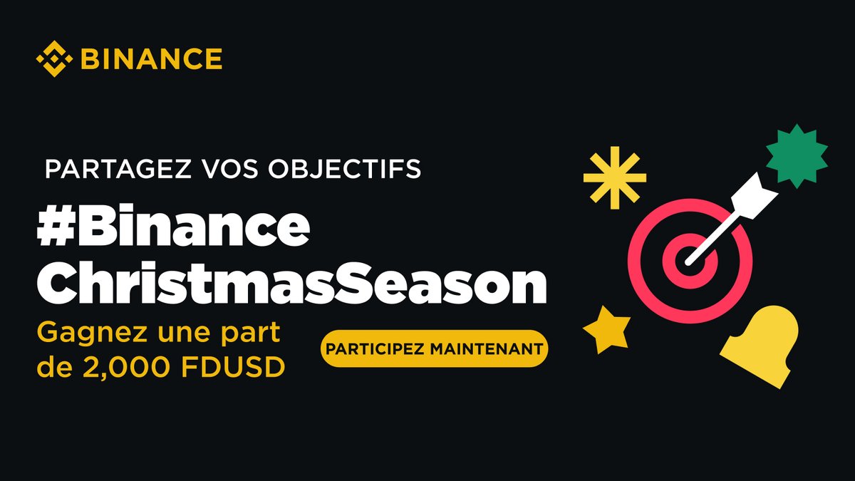 Nous offrons 2 000 $ en FDUSD à notre communauté active en cette saison festive 🎅

Pour participer :
🔸 Retweetez
🔸 Suivez <a href="/binanceafrique/">Binance Afrique</a> 
🔸 Partagez vos objectifs de vacances en utilisant #BinanceChristmas et taguez 3 amis
🔸 Remplissez ➡️ 
binance.com/fr-AF/survey/f…

Nous
