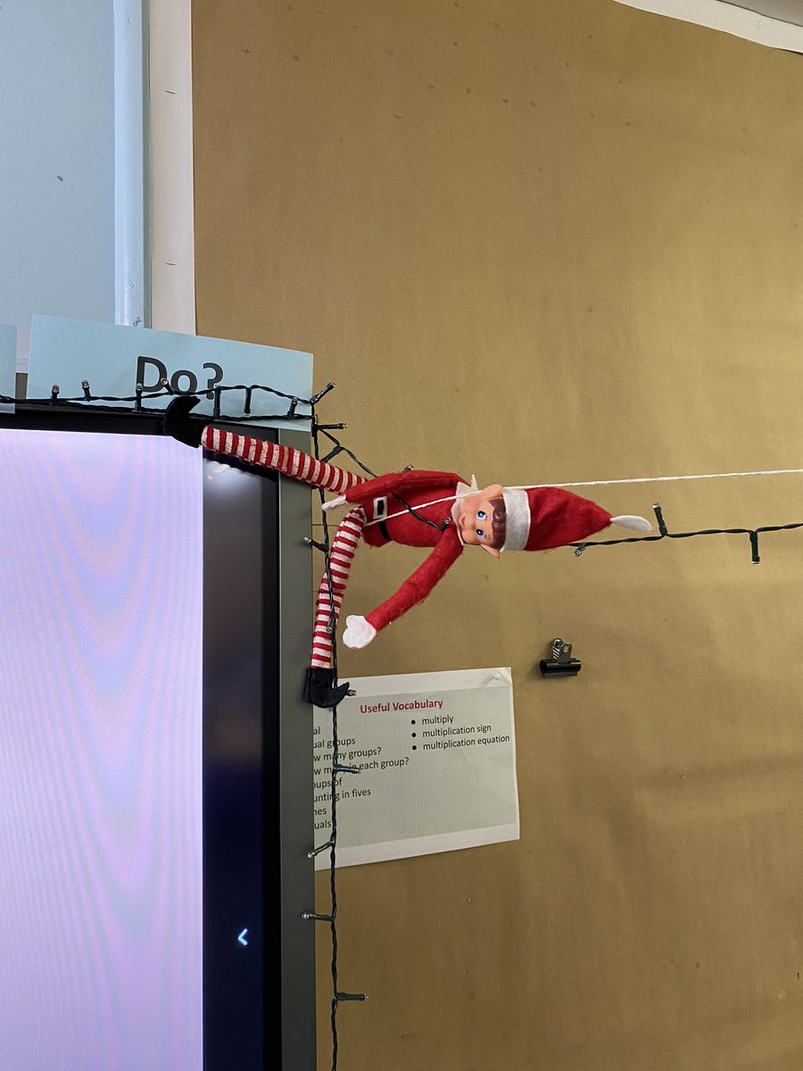 Redbpef's tweet photo. Oh, Elfie! Thanks for the lights but how did you manage to get so tangled?!! 😂 @BPEFschools #Elfie https://t.co/2iQOAk1iJO