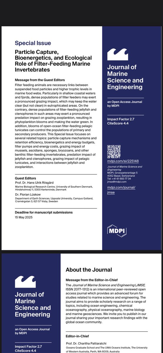 If you are doing research on filter-feeding marine invertebrates and search for an high-impact and open-access outlet to publish your work, you may want to consider this new special issue in #MDPI_JMSE