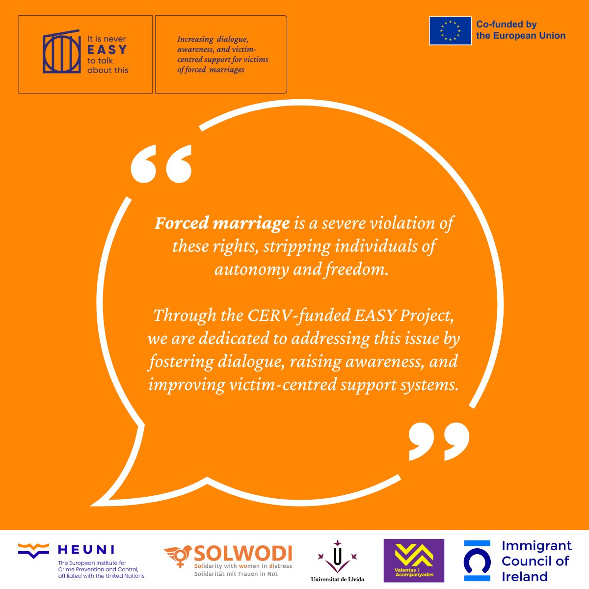 On Human Rights Day, we celebrate #dignity, #equality, and #freedom. #ForcedMarriage is a severe violation of these rights and we are dedicated to addressing it in our EASY-project. #NEVER_EASY #HumanRightsDay #OurRightsOurFuture 

mailchi.mp/om/hrd2024-fm